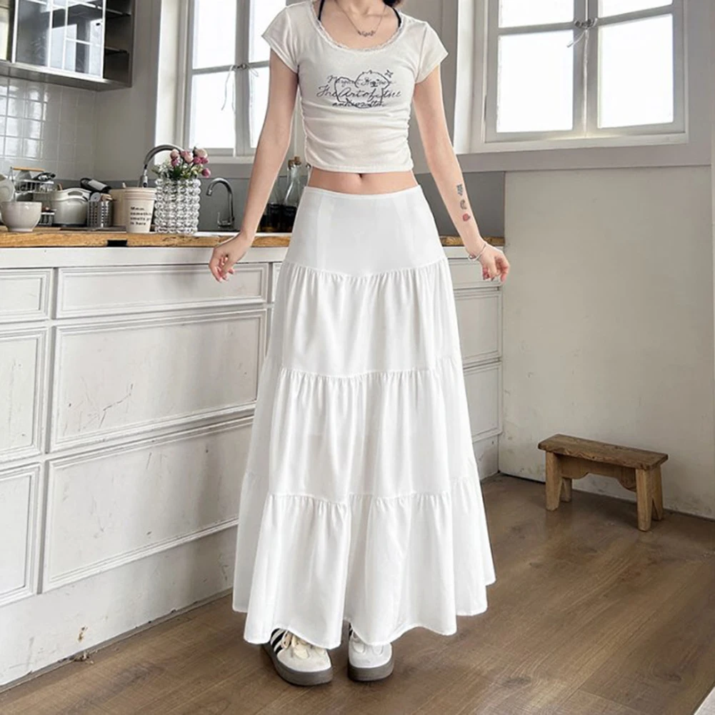 Womens New Style White Skirt High Waist Slimming Fashion Versatile Long Skirt