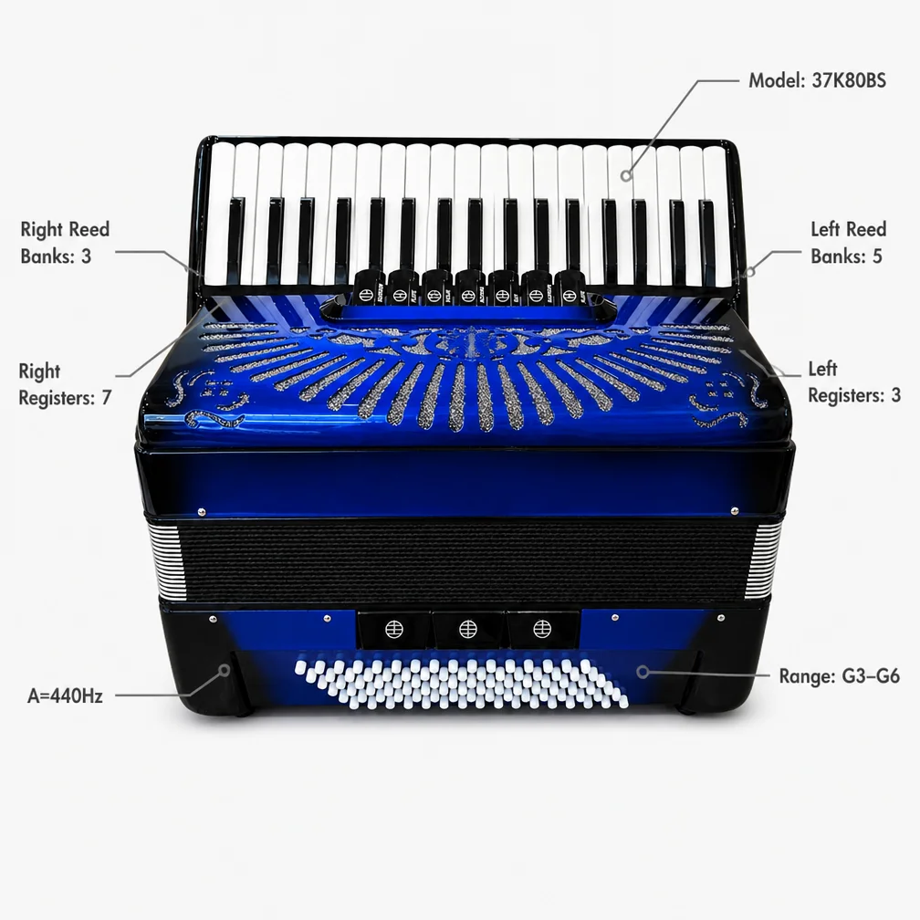 Hot 37 Keys 80 Bass Italian Reeds Keyboard Accordion, Hand Accordion For Music Enthusiasts