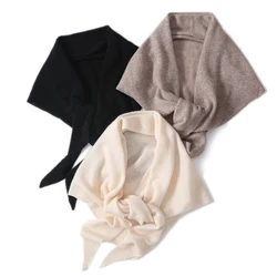 100%Wool Knitted Shawls Women Autumn Winter Fashion Big Triangular Shoulder Scarf Elegant Cape Poncho Multi-functional Pashmina