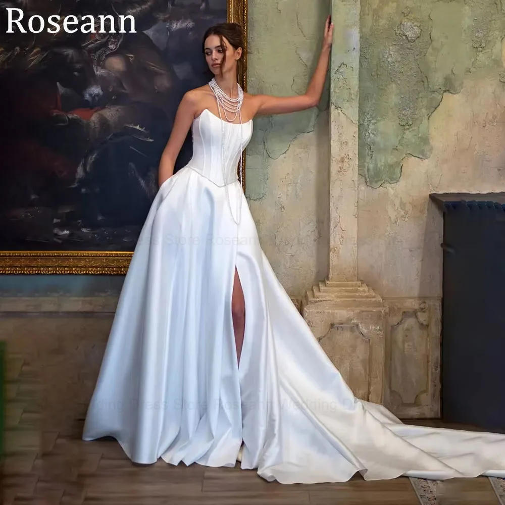 

Индивидуальные атласные свадебные платья без бретелек А-силуэта 2026 года, вечерние платья с открытой спиной и корсетом для женщин больших размеров, свадебные платья Vestidos De Novia