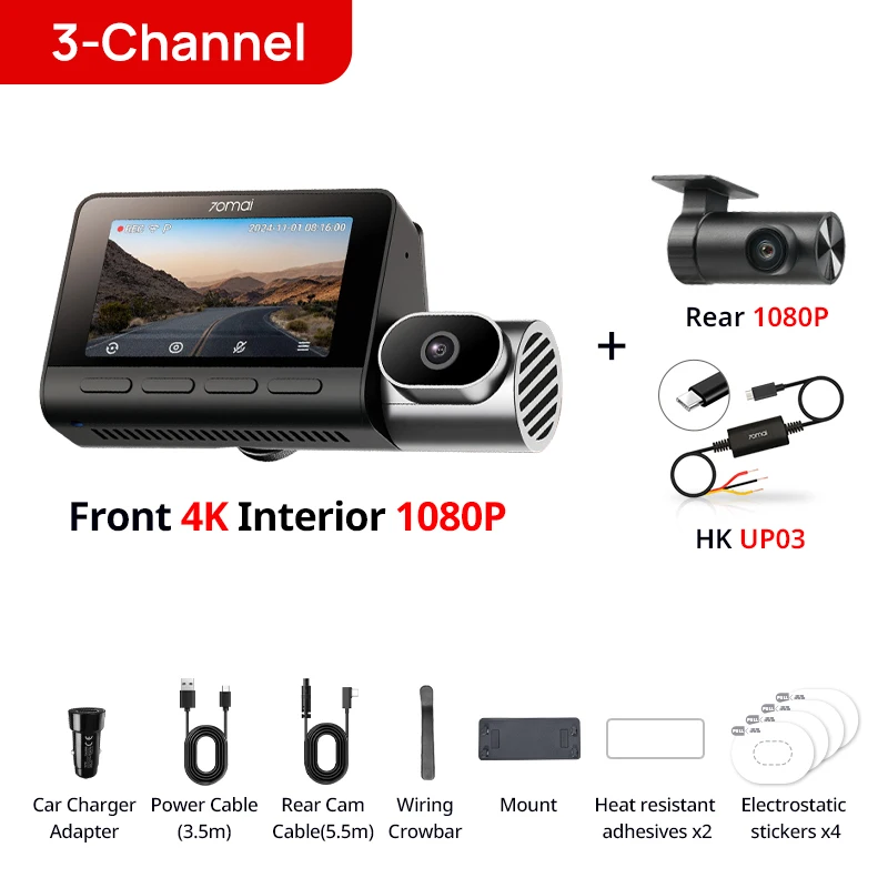 【ほぼ新】70mai Dash Cam 4K T800 3カメラ 70mai Dash Cam T800 4K IMX678 Front Cam & 1080P Infrared Interior