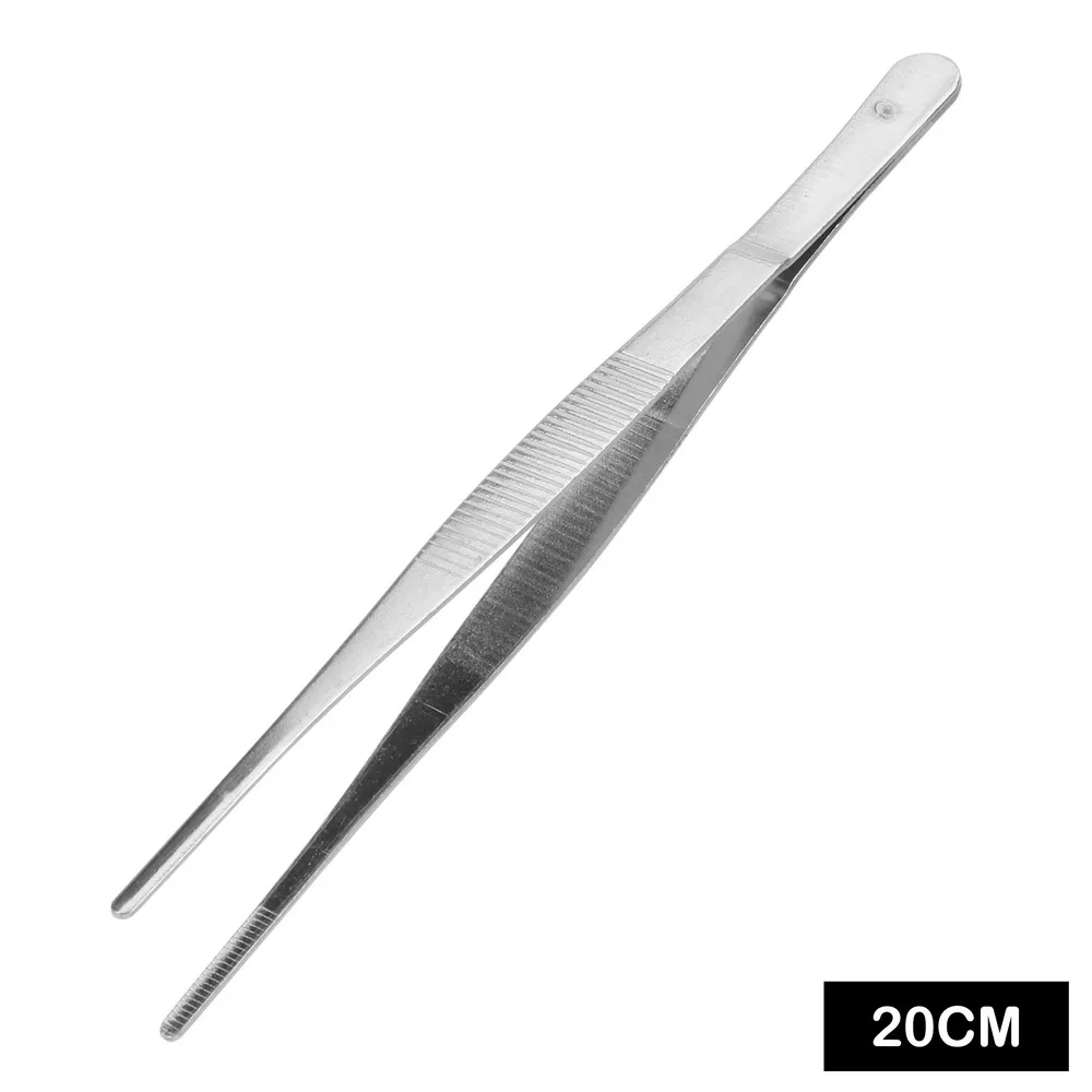 20CM/30CM Toothed Tweezer Straight Tweezer Long Barbecue Food Tong Stainless Steel Home Garden Kitchen BBQ Tool