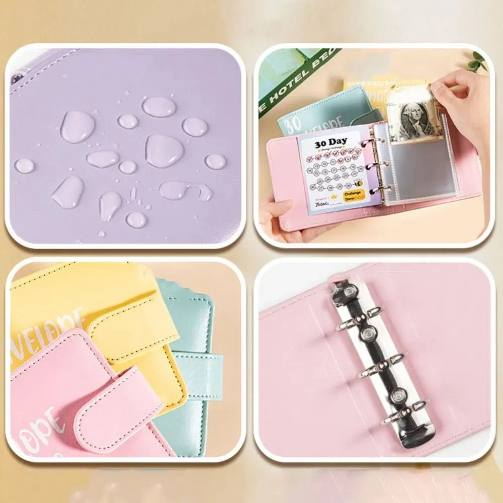 Waterproof PU Leather Cash Saving Challenges 30Days Money Budget Binder Handbook Planner Envelope Notebook