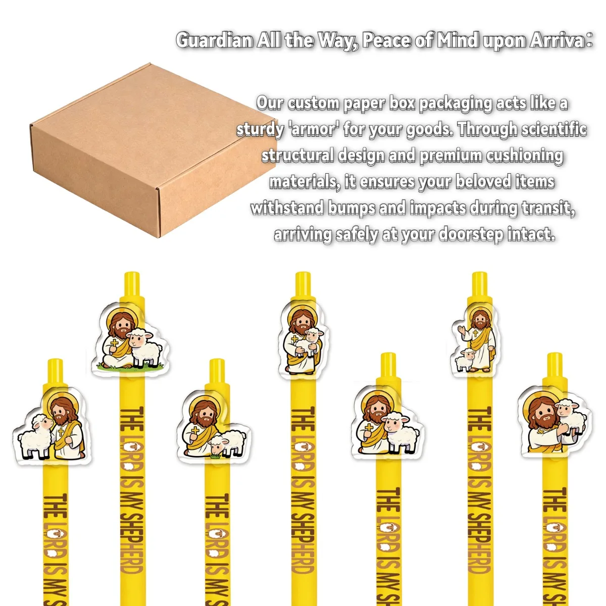 7PCS Religious Ballpoint Pens Jesus And Jehovah My Shepherd Home Stationery Markers for Religious Activities Cultural Goods