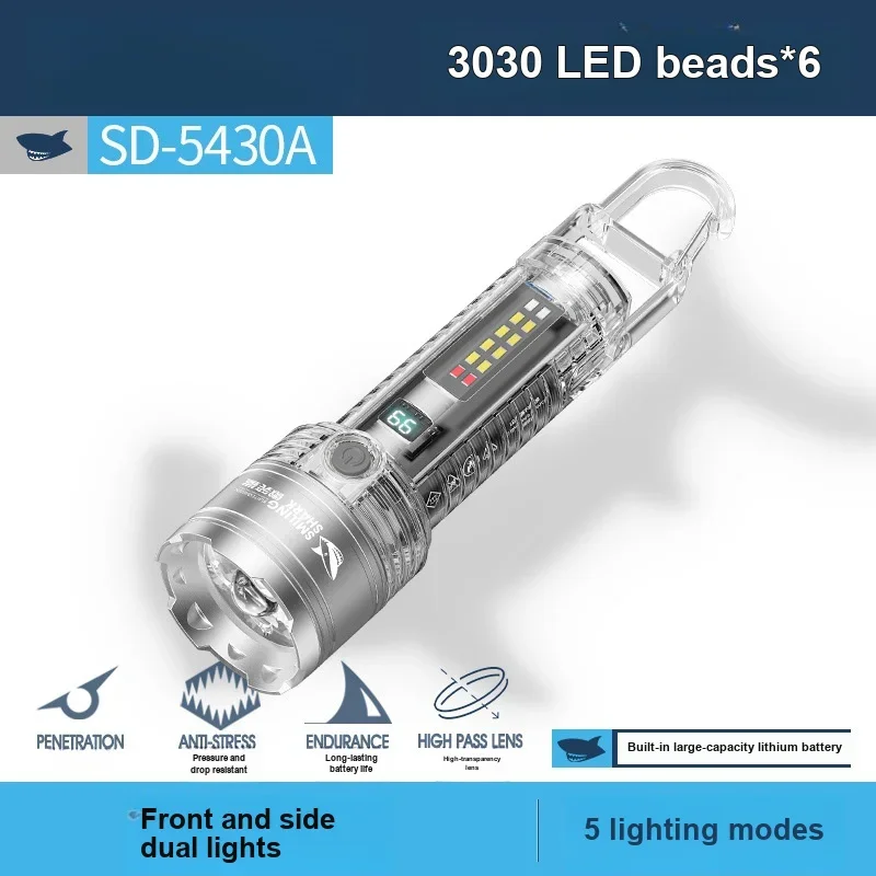 High Brightness LED Flashlight Rechargeable with Hanging Hook Portable Protective Light for Outdoor Camping & Hiking