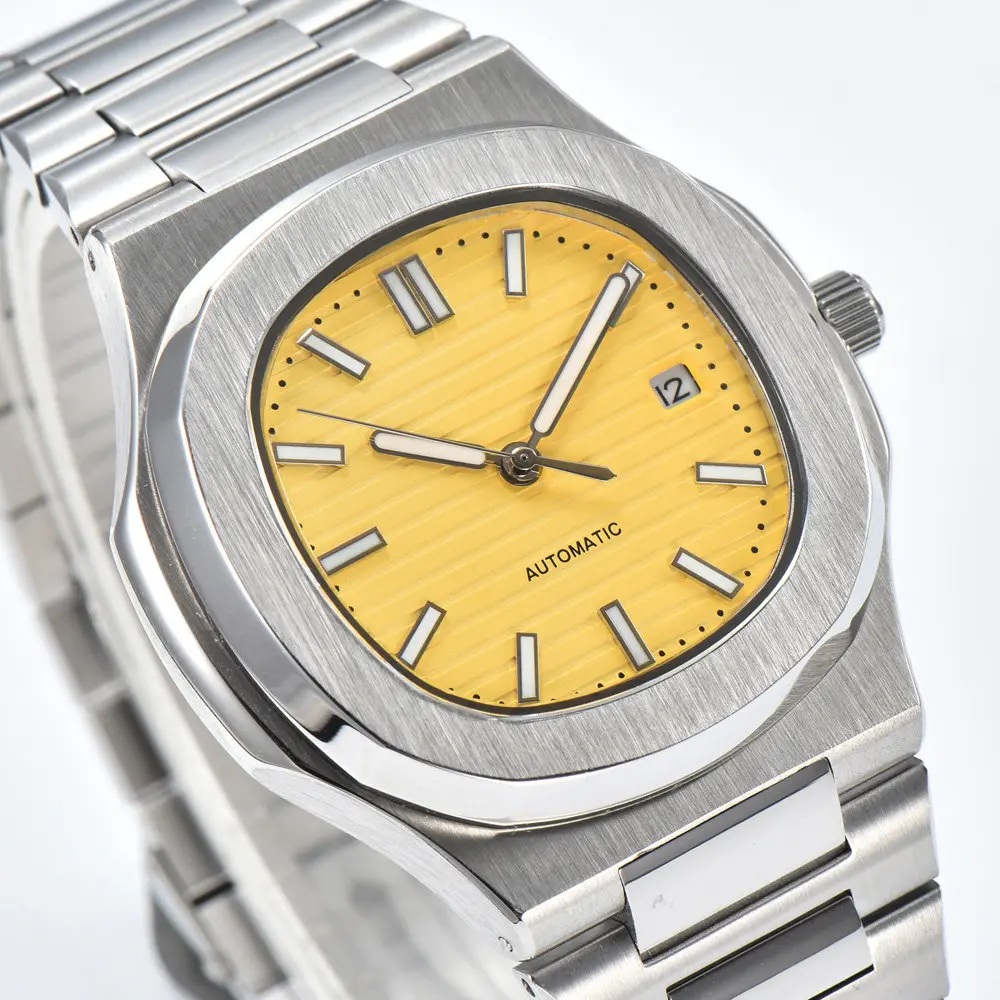 40mm Silver NH35 Automatic Men's Watch Luminous, Sapphire Crystal Steel Band Solid Caseback, Hot Sale Casual Minimalist