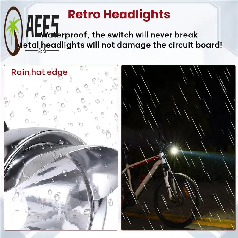 

AEF5-велосипедная шляпа, лампа, передний фонарь для велосипеда, ретро фары, металлические, серебристые, 6 светодиодов, водонепроницаемые фары, оборудование для верховой езды, велосипедные аксессуары