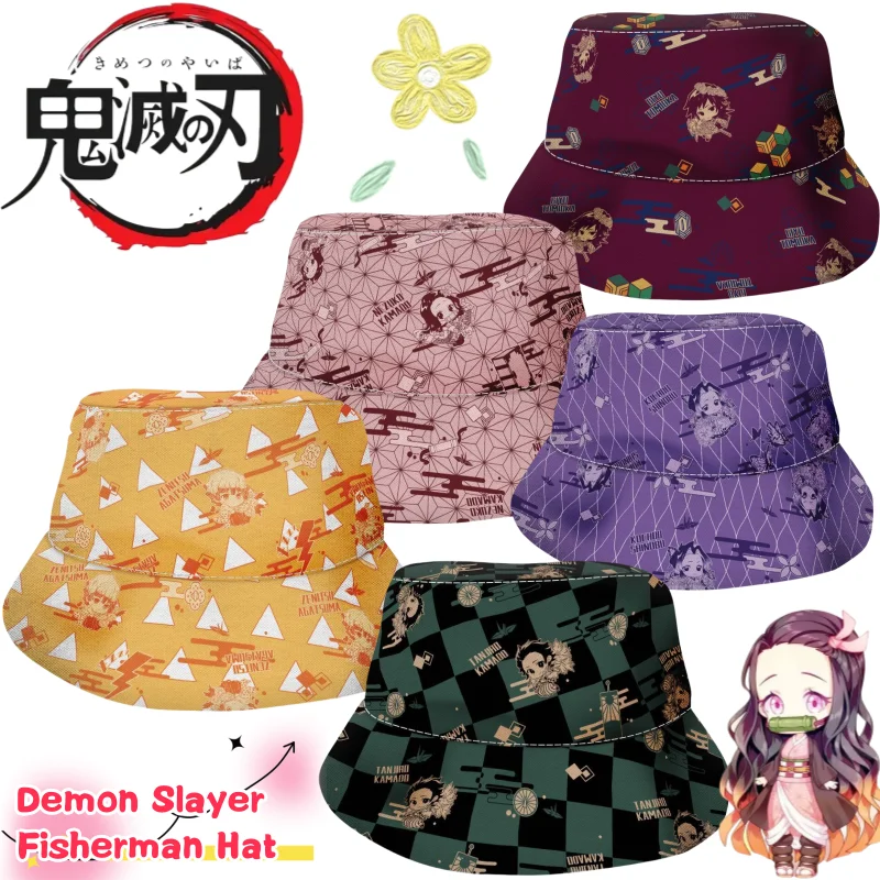 Demon Slayer Tanjiro Kamado Nezuko Agatsuma Zen'itsu Fisherman Hat Creative High-Value Printed Couple Wide-Brim Sports Sun Hat