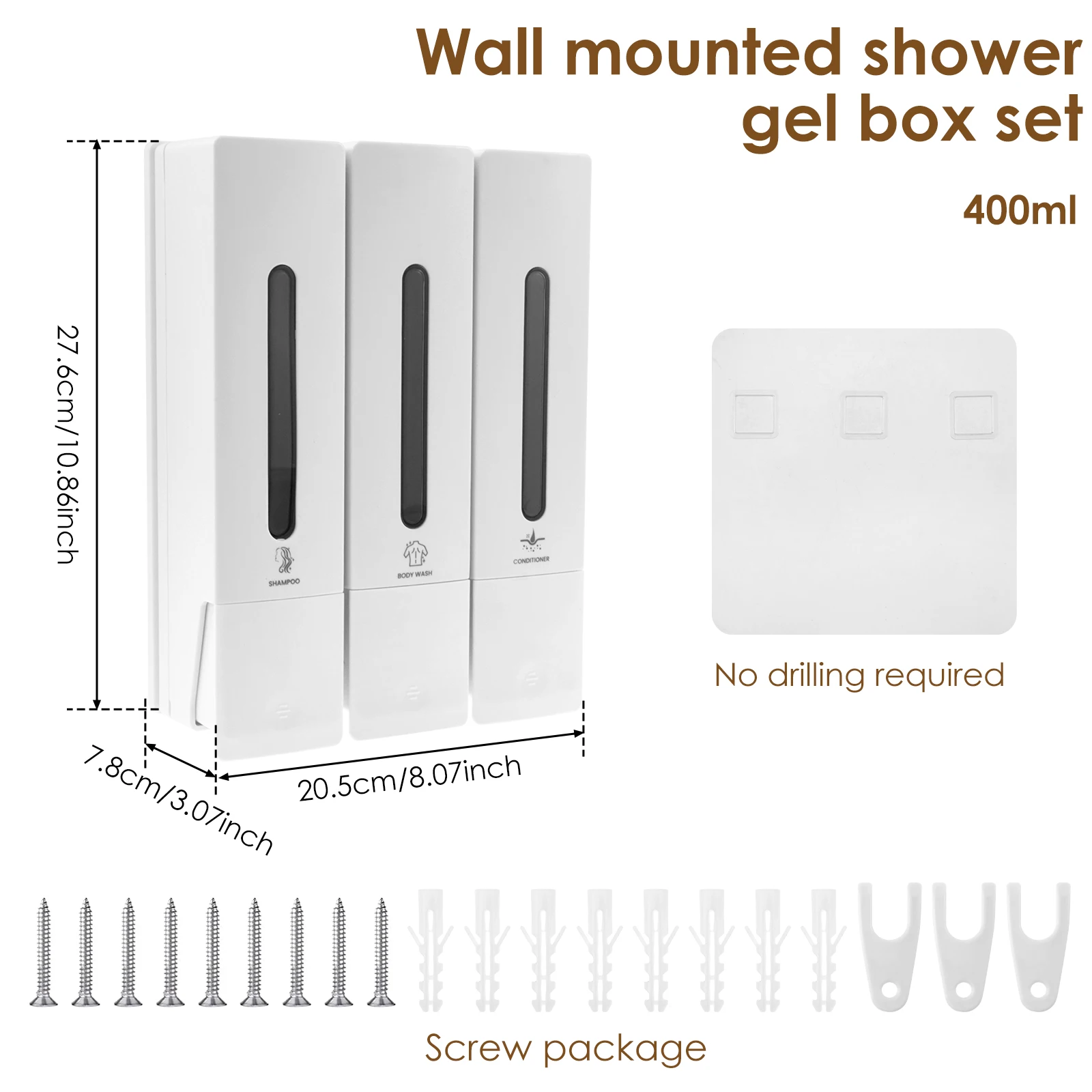 Zeepdispenser Geen Boor Wandmontage Drievoudige Douche Shampoo en Conditioner Dispenser voor Home Hotel Badkamer Accessoires