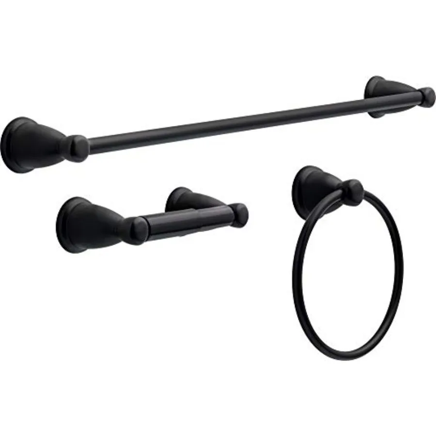 

Kinla 3-Piece Bathroom Set Matte Black 24" Towel Bar Rack Toilet Paper Holder Ring KIN3PC-MB