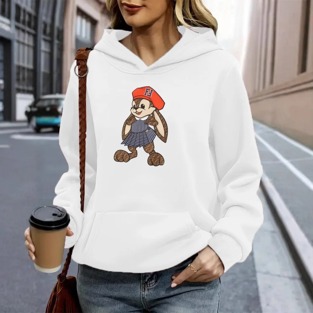 Femmes automne hiver vêtements marque de luxe Design dessin animé lapin imprimer sweats à capuche confortable polaire décontracté ample sweats à capuche