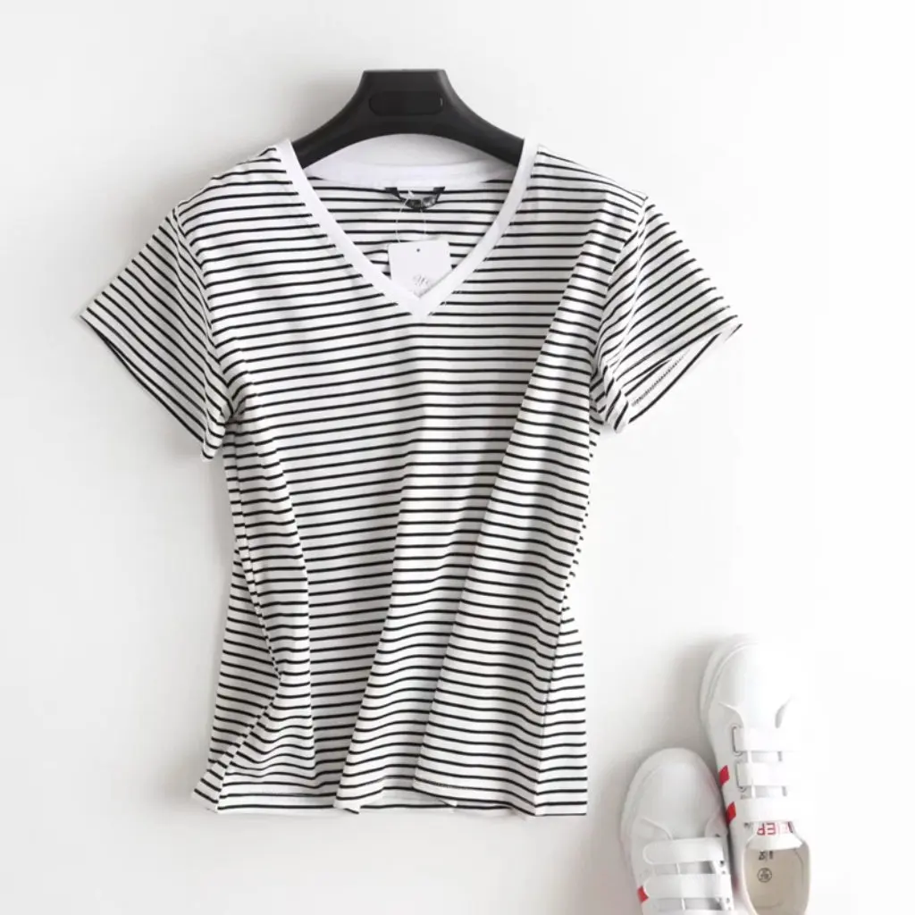

Slimming Women's Striped T-Shirt Summer New Style Basic Versatile Short-Sleeve Comfortable Basic Fit for Students