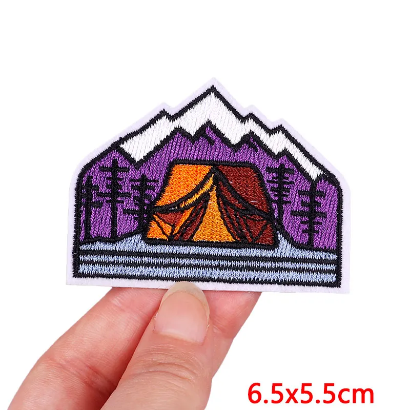 Camping Outdoor Embroidered Patches For Clothing Stickers Nature Travel Patch Iron On Patches On Clothes Fusible Patch Badge DIY