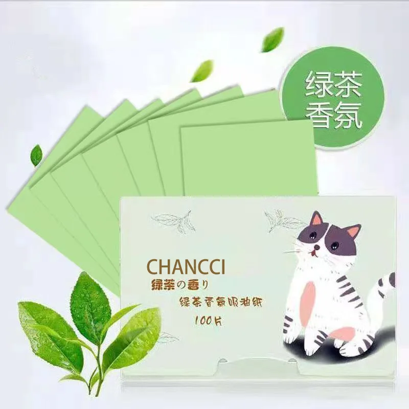 100 Pcs Portable Facial Absorbent Paper Oil Control Wipes Green Tea Sheet Oily Face Blotting Matting Tissue Makeup Facial Clean