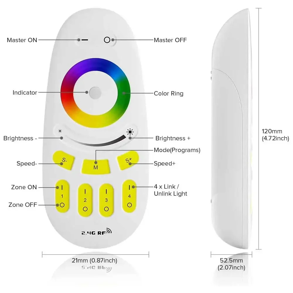 MiLight FUT096 وحدة تحكم عن بعد تعمل باللمس بأربع مناطق ، RGBW ، rg RF ، جهاز تحكم عن بعد لاسلكي لسلسلة MiBoxer RGBW LED ، Bulds ، شرائط