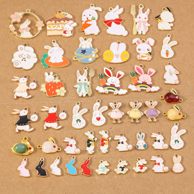 10pcs Cute Enamel Animal Rabbit Charm Pendants for Necklace Earrings DIY Bracelet Jewelry Making Accessories Supplies