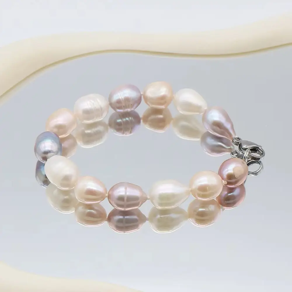 

Colorful Natural Freshwater Pearl Beaded Bracelet 10-11mm Baroque Pearl With Lobster Clasp Combined Creative Holiday Jewelry