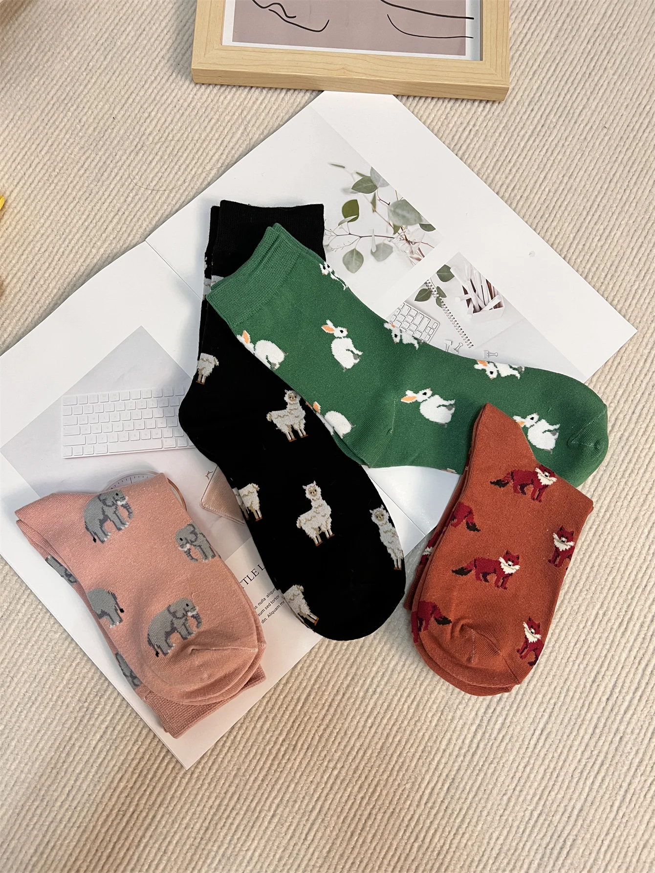 Spring Summer Mid Length Cotton Socks Women Fashion New Style Fox Sheep Rabbit Elephant Trend Socks For Ladies Cute Women\'s Sock