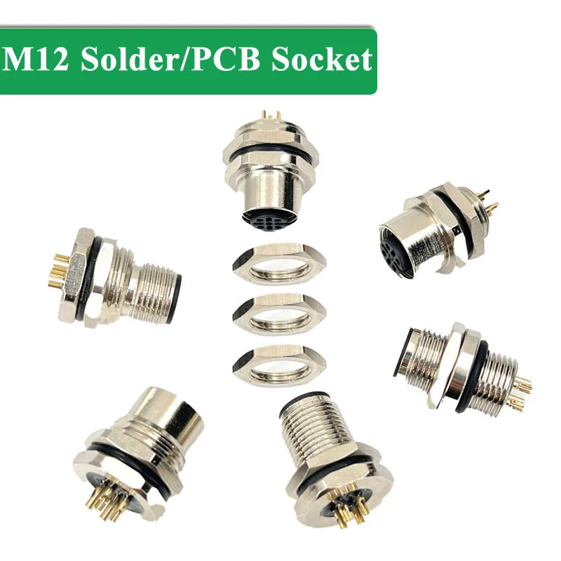 M12 Front Panel/Back Aviation Panel Socket 2 3 4 5 6 8 12 17 Pin Male Female 16mm Soldering Sensor PG9 PCB Plug-in Type Plug