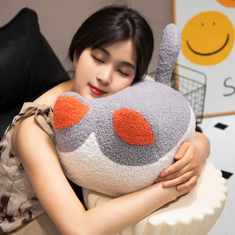 Creative Round Simple Animal Cat Plush Doll Pillow Soft Colorful Patterns Cat Plush Pillow Home Decor Accompany Boys Girls Sleep