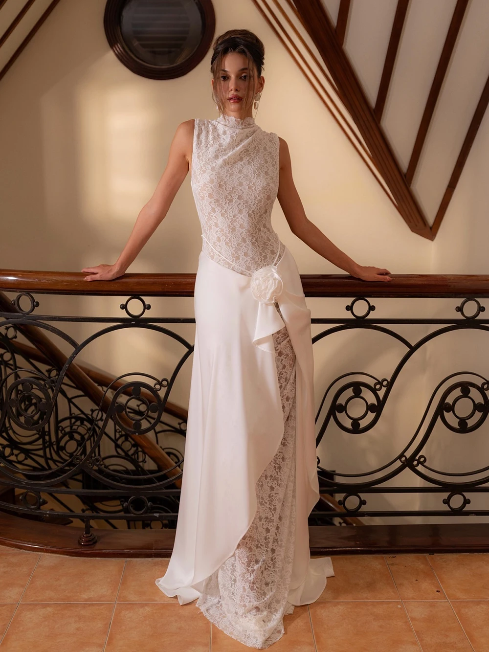 New Floral Skirt Lace Dress European Women's Evening Gown Sleeveless Long Dress Sexy Banquet