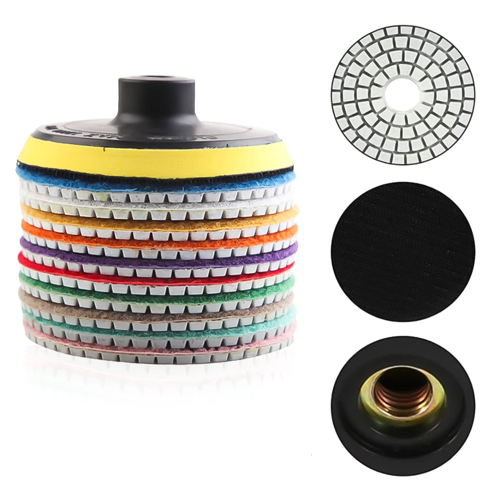 8pcs 4 inch 100mm Diamond Polishing Pads Kit Wet/Dry for Granite Stone Concrete Marble Polishing Use Grinding Discs Set