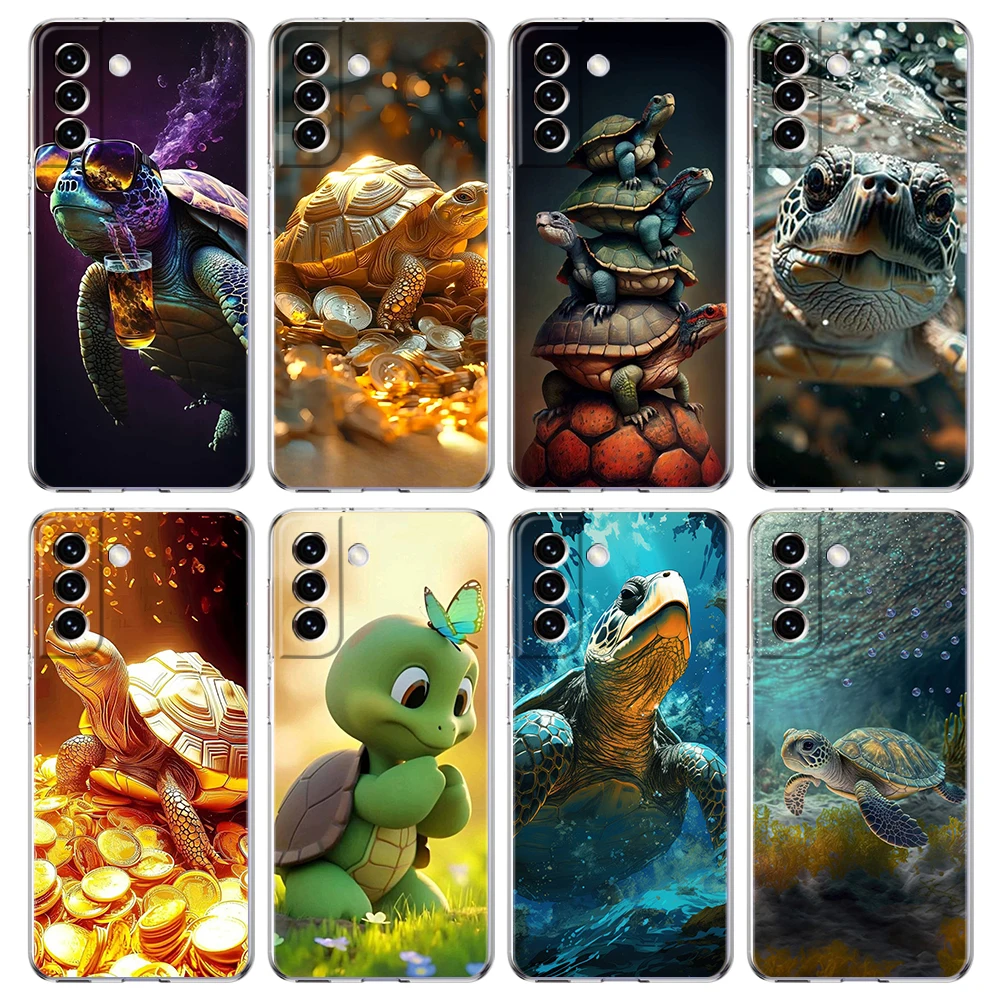 Cartoon Turtle Phone Case for Samsung Galaxy S23 S20 FE S22 S21 Ultra M21 M22 M32 S10 S10E S9 S8 Plus 5G Transparent Shell Capas