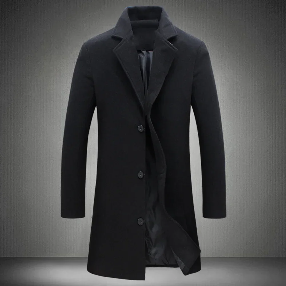 

Autumn Winter Fashion Men's Woolen Coats Solid Color Single Breasted Lapel Long Coat Jacket Casual Overcoat Plus Size 5 Colors