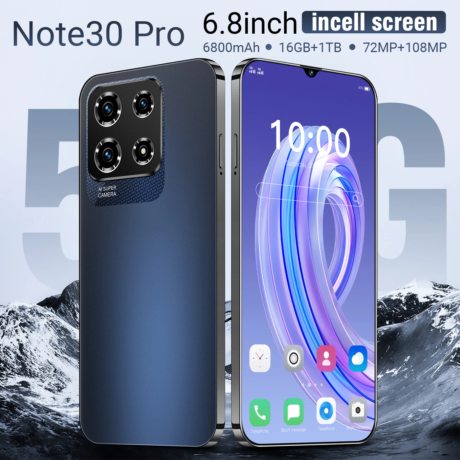 

Global Version Note30 Pro Smartphone 5G Android 6.8-inch 16GB+1TB Dual SIM 6800mAh 72+108MP Camera Original Mobile phones