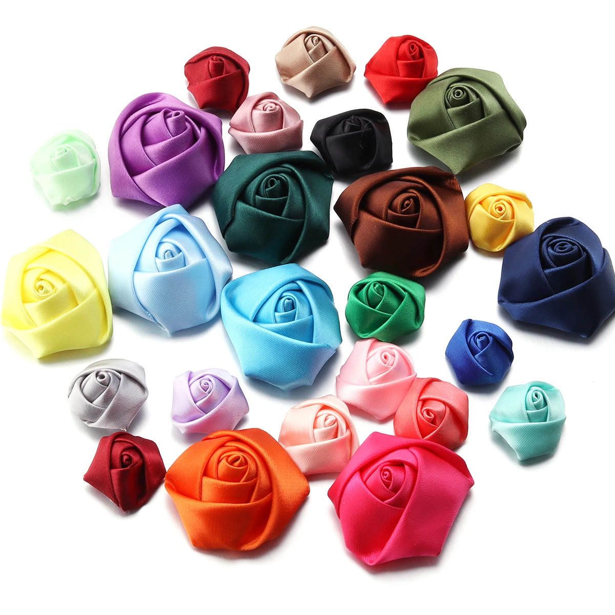 20pcs Satin Fabric Rose Flowers Colorful Handmade Satin Ribbon Flower Bud For DIY Wedding Party Clothing Headwear Decor Supplies