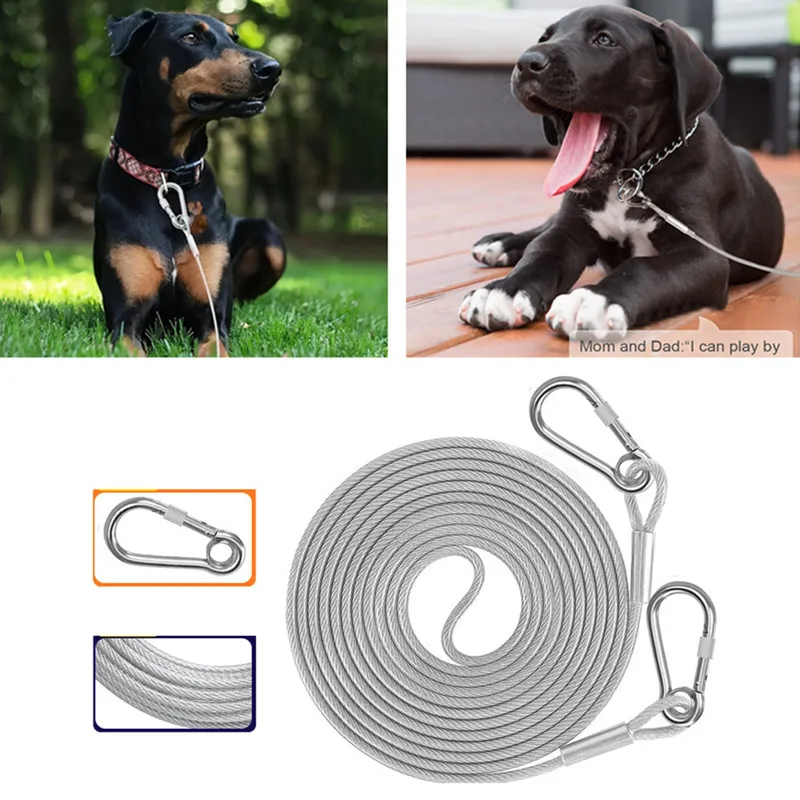 Dog Tie Out Cable, 4.6/9/15 Meter Dog Leashes, Yard Walking Leash, Wire Dog Leash with Premium Clip for Dogs Under 250 lbs