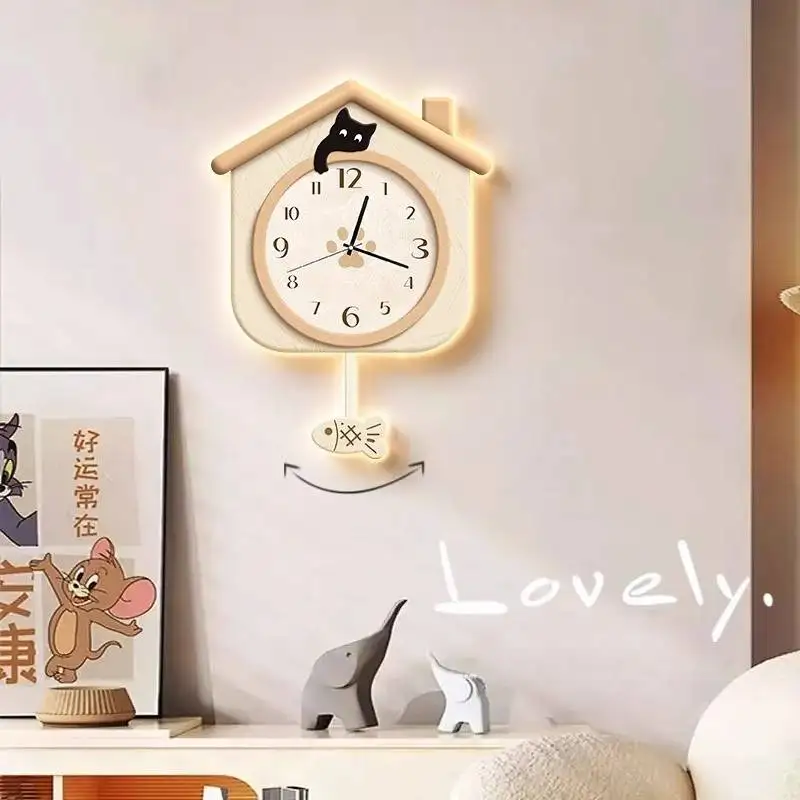 Horloge murale Design jaune Unique jeunesse Roo en bois esthétique moderne horloge murale Led décor de bureau Montre murale décor à la maison