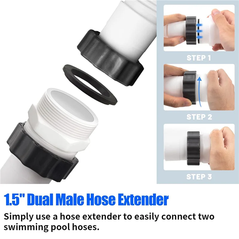 4 عبوات من محول خرطوم حمام السباحة مقاس 1.5 بوصة لخرطوم حمام السباحة فوق الأرض ومضخات الفلتر