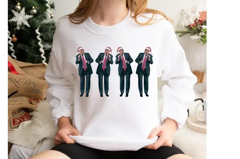 Dancing Trump Crewneck Sweatshirt,Funny Christmas Trump,2024 Election,Make America Great Again,Just Waiting for Christmas,Unisex