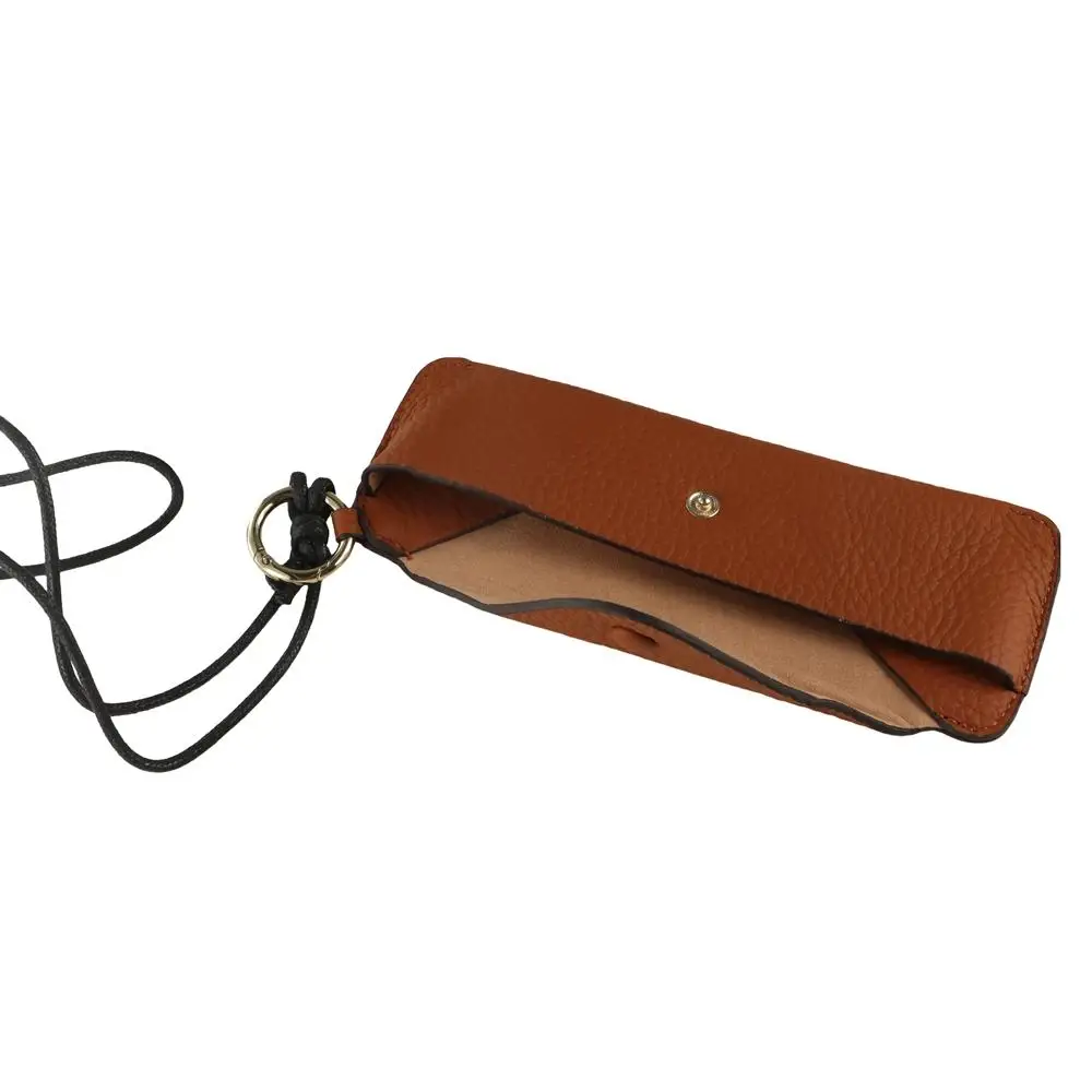 Portable Genuine Leather Glasses Case Handmade Cowhide Leather Glasses Storage Box with Lanyard Retro Sun Glasses Spectacle Case