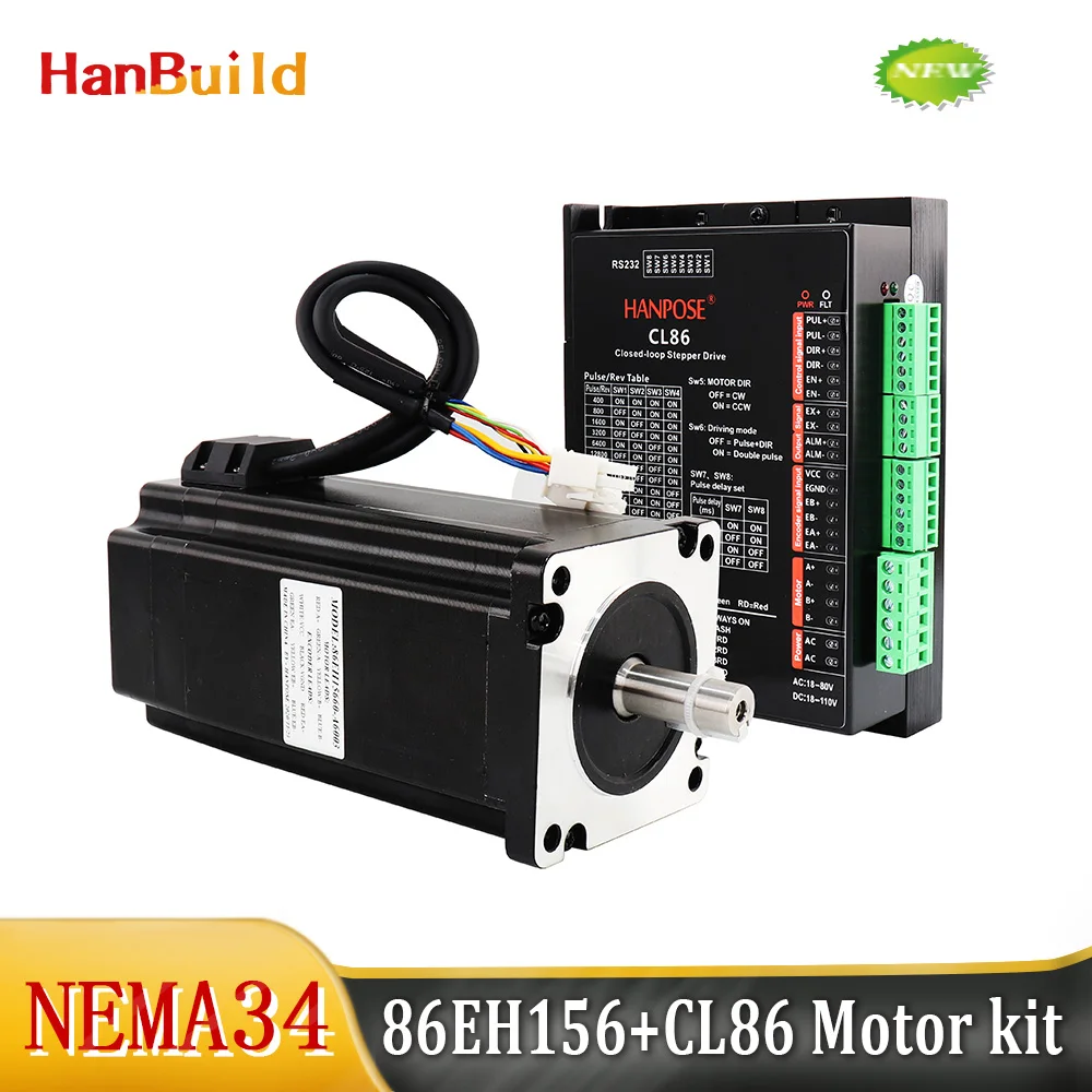 NEMA34 6.0A 12N.m Step-servo motor 86EH156A6003 Closed Loop Servo Driver CL86 for CNC worm wheel edging machine