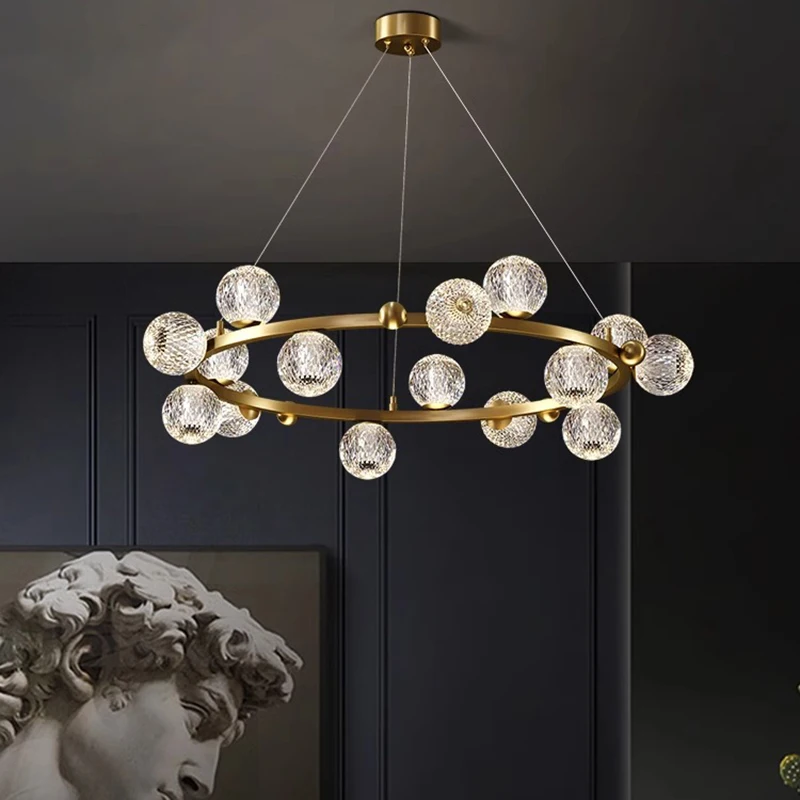 2026 New Light Luxury Solid Copper Living Room Chandelier Hall Main Lamp Minimalist High Bedroom Dining Pendant Light Changeable