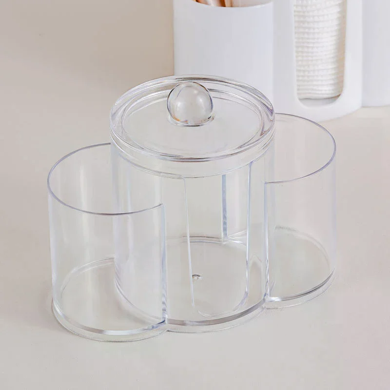 Cotton Swab Storage Box Double Head Cotton Buds Container Transparent Square Bamboo Cover Cotton Swab Toothpick Organize Box