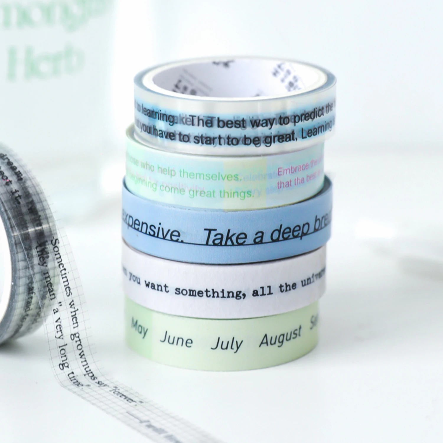 JIANQI 3 Rollen 1 cm * 2 m transparente Materialbänder Buchstaben Englische Phrase DIY Masking Tape Scrapbooking Aufkleber Etikett Briefpapier