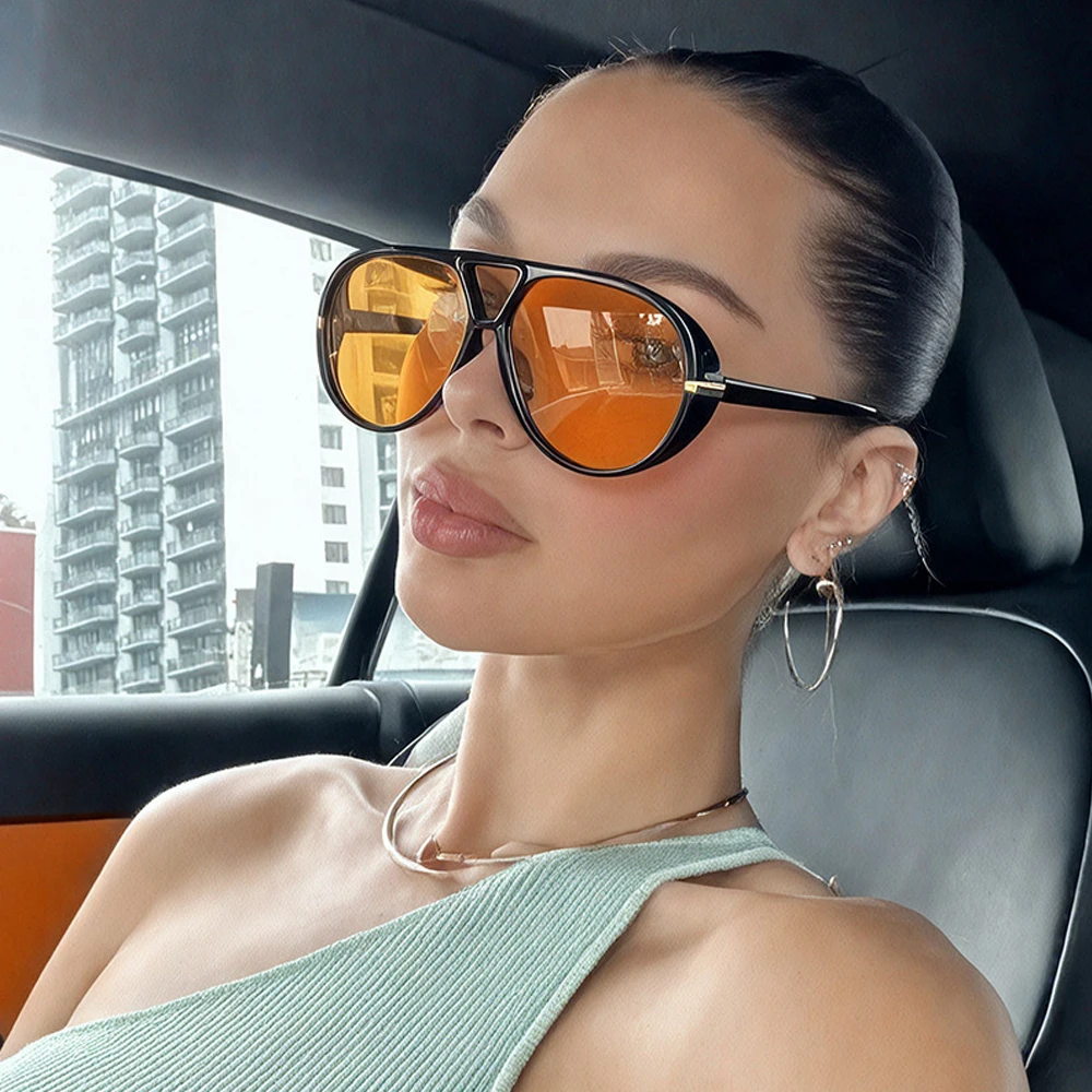 

New Fashion Big Frame Orange Pilot Sunglasses for Women Brand Summer Outdoor Sun Glasses Female Shades Oculos De Sol Eyewear