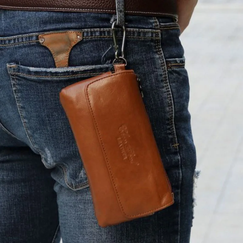 New Genuine Leather Waist Bag First Layer Cowhide Men Hip Bum Fanny Hook Pack Loop Skin Belt Case Mobile Cell Phone Bag 5509