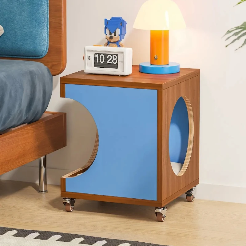 Vintage Style Bedside Cabinet - Compact Nightstand with Built-in Cat House, Adjustable Storage Shelf for Small Spaces
