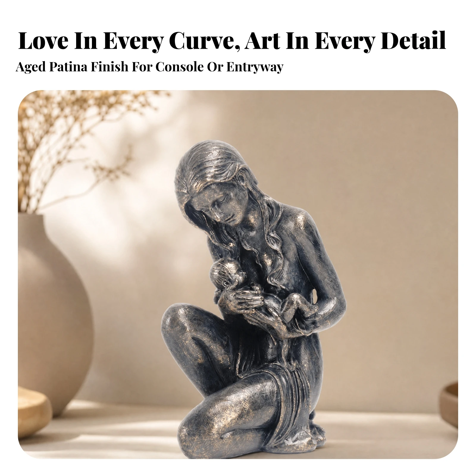 Mother Holding Child Statue Elegant Mother and Child Figurine Family Sculpture Sentimental Sculptural Decor Piece Vivid