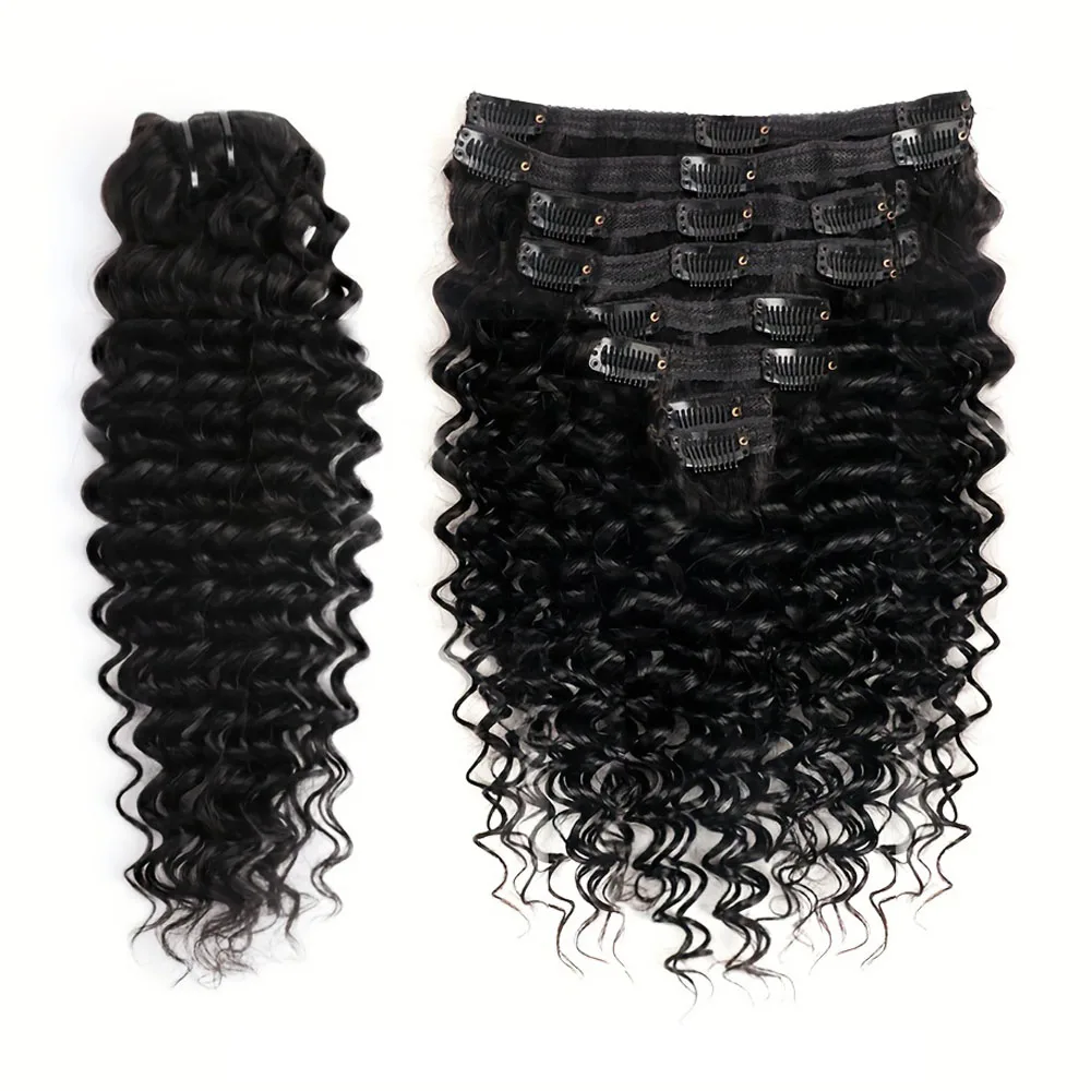 8 قطعة مشبك موجة عميقة في وصلات الشعر شعر الإنسان 100% غير المجهزة البرازيلي ريمي شعر بشري لعذراء اللون الطبيعي للنساء