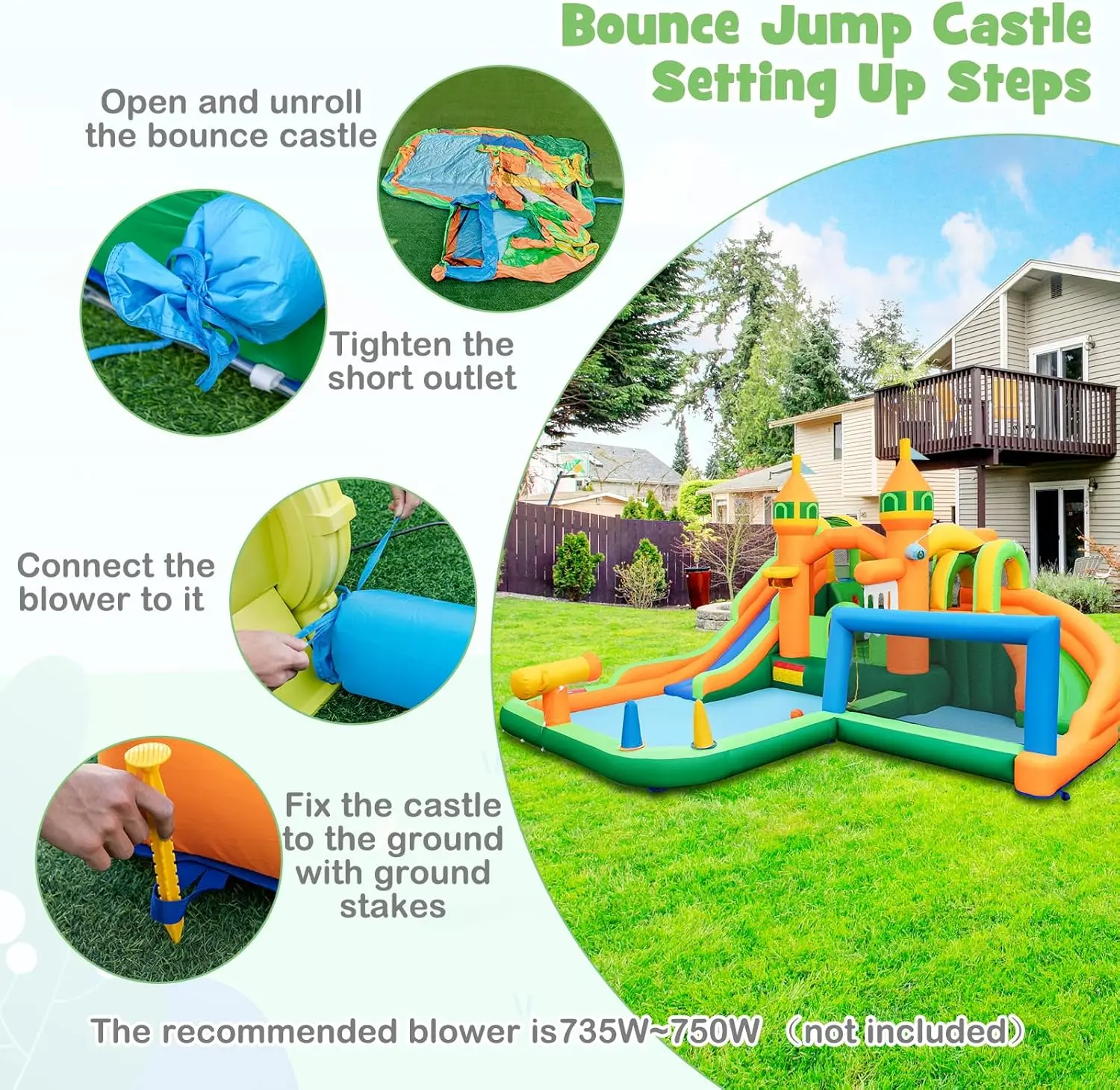 Nadmuchiwana zjeżdżalnia wodna, 9 w 1 zjeżdżalnia wodna Bounce House z podwójnymi zjeżdżalniami, basen plusk, ściana wspinaczkowa, bramka do piłki nożnej, woda Sli