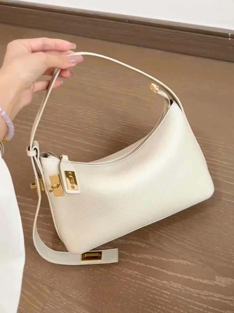 حقيبة هوبو جلدية بيضاء للنساء، حقيبة يد للعمل، حقيبة كتف واحدة، حقيبة فاخرة بتصميم بسيط وراقي للمكتب