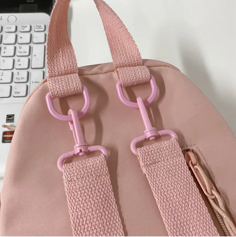 Large-capacity Cute Nylon Rabbit Ear Backpack For Girls 2022 Student School Bag Female Solid Color  Academic Style Messenger Bag