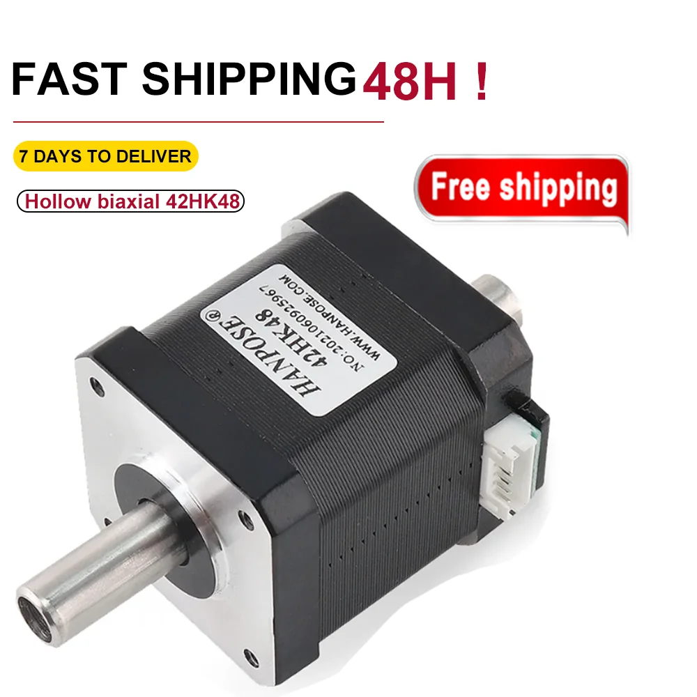 42 Hollow Biaxial Motor Nema17 Stepper Motor 42 Double Shaft Motor 1.8A 52N.CM 42HK48 4-Lead For CNC 3D Printer