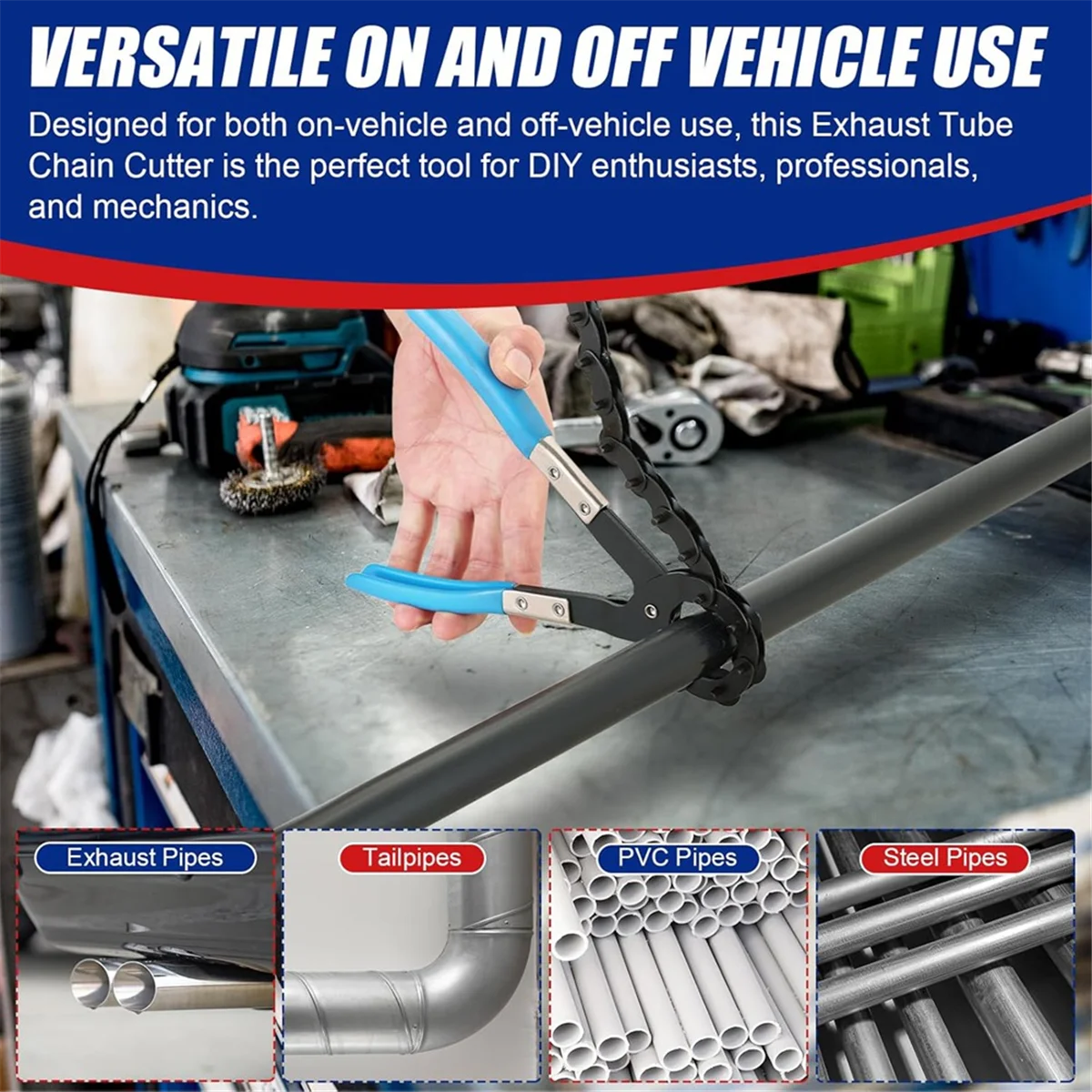 Y31A 범용 배기 파이프 커터 공구 (3/4인치 ~ 3-1/4인치 파이프용) 체인 머플러 커터 - 차량 내외에서 사용하기 적합