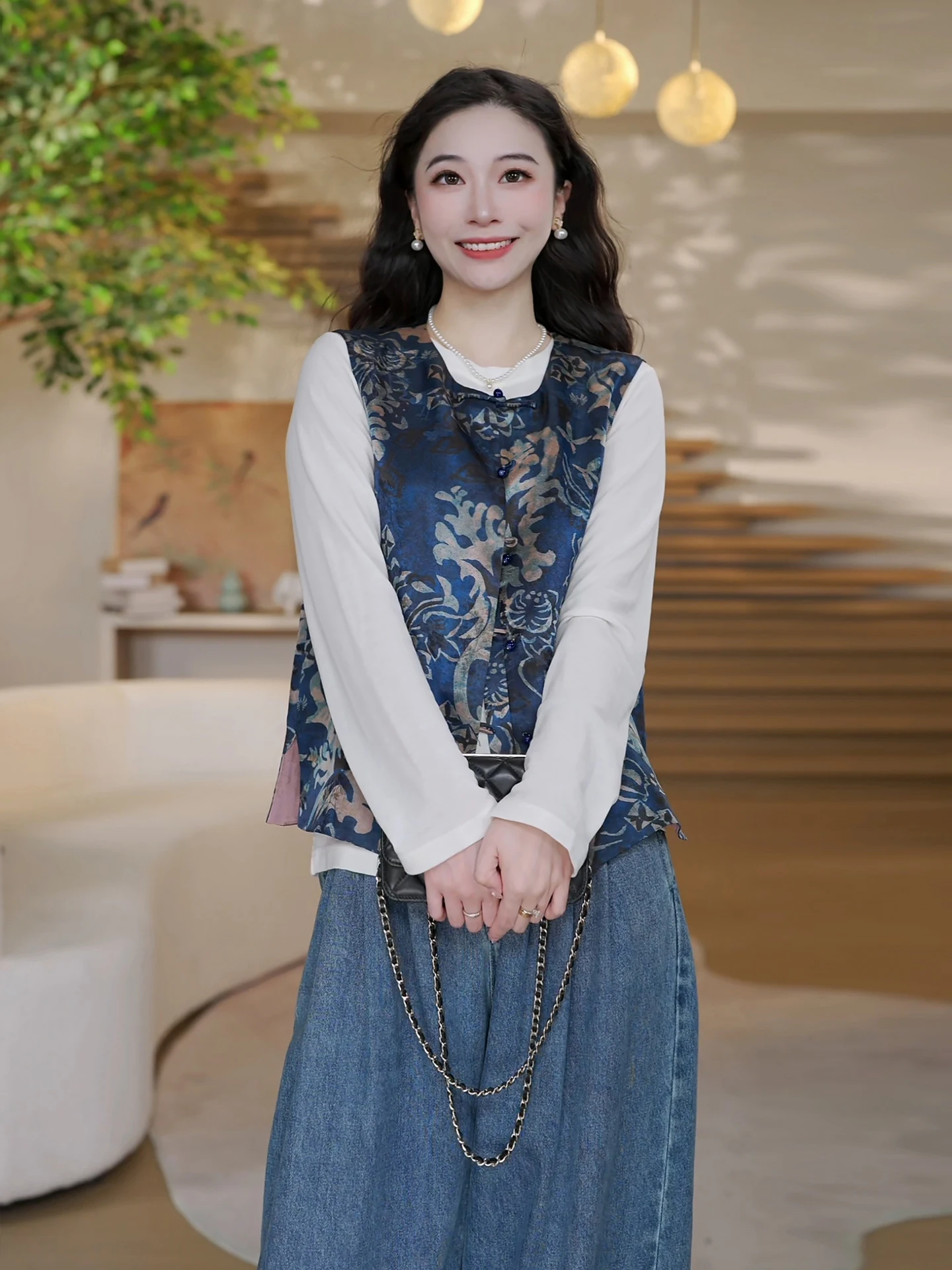 

Двусторонняя ткань из шелкового тифта с вышивкой «Юлань», национальный стиль, высококачественный китайский женский жилет-топ...